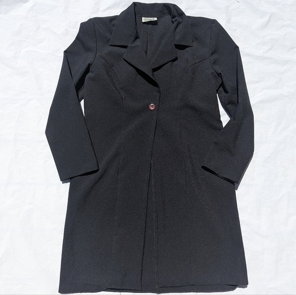 Vintage Separate  Scene Button Front Black Dress Trench Jacket - Size 14 - Picture 1 of 5